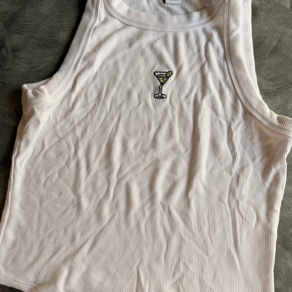 White Tank Top with Embroidered Martini
